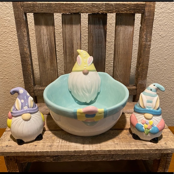 Easter Gnome Salt & Pepper Shaker Set & Easter Gnome Bowl Bundle, Easter Gnomes - Picture 1 of 16
